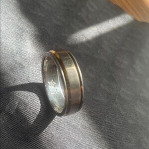 Men's Titanium Ring,Always & Forever,gold plated lines a very small diamond